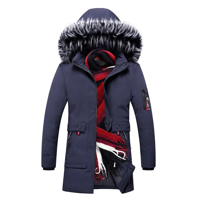 Winter Long Parkas Men Cotton Padded Brand Clothing Fashion Casual Slim Thick Warm Mens Coats Fur Hooded Overcoats Male Clothes