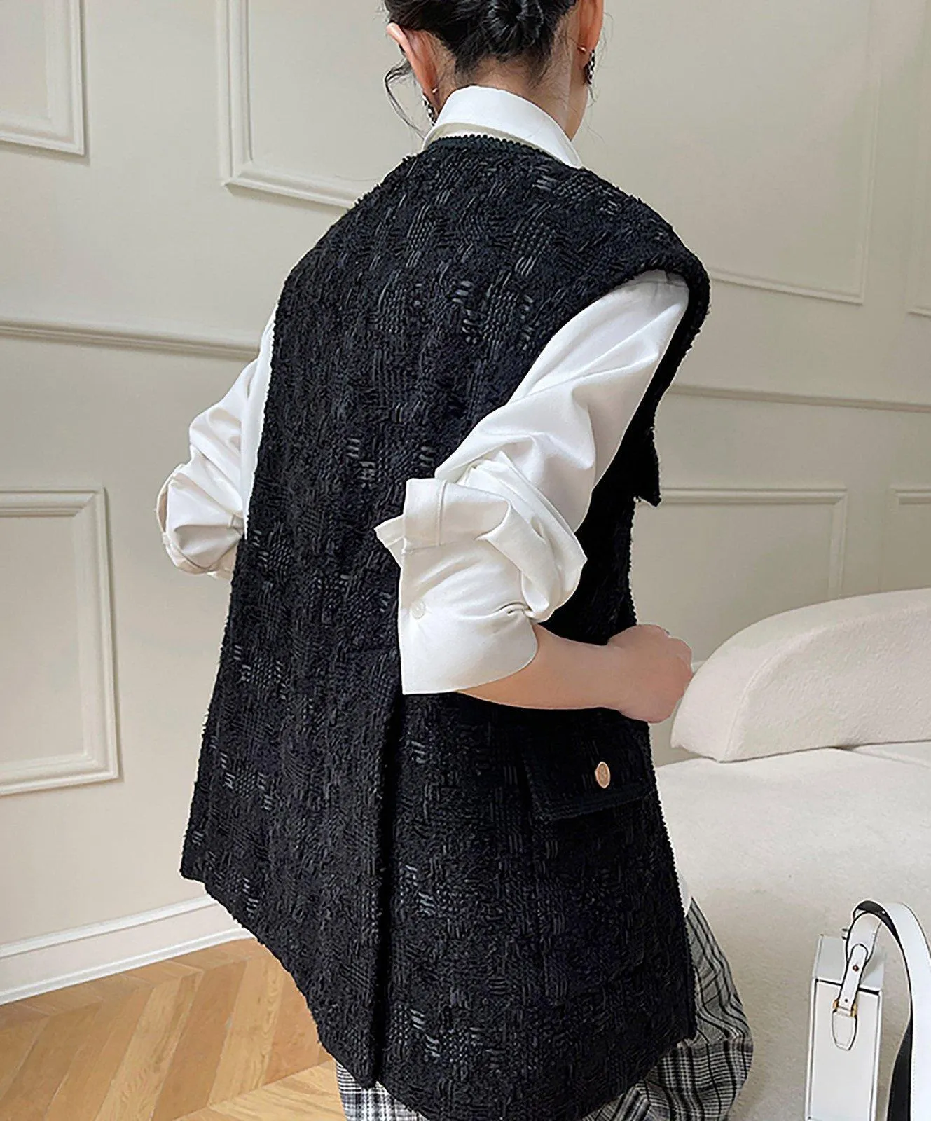 Women Black Sleeveless Wool Vest,Sleeveless Wool Jacket,Cardigan Wool Waistcoat,Autumn Winter Vest,Oversized Wool Vest,Tweed Vest,Warm Vest