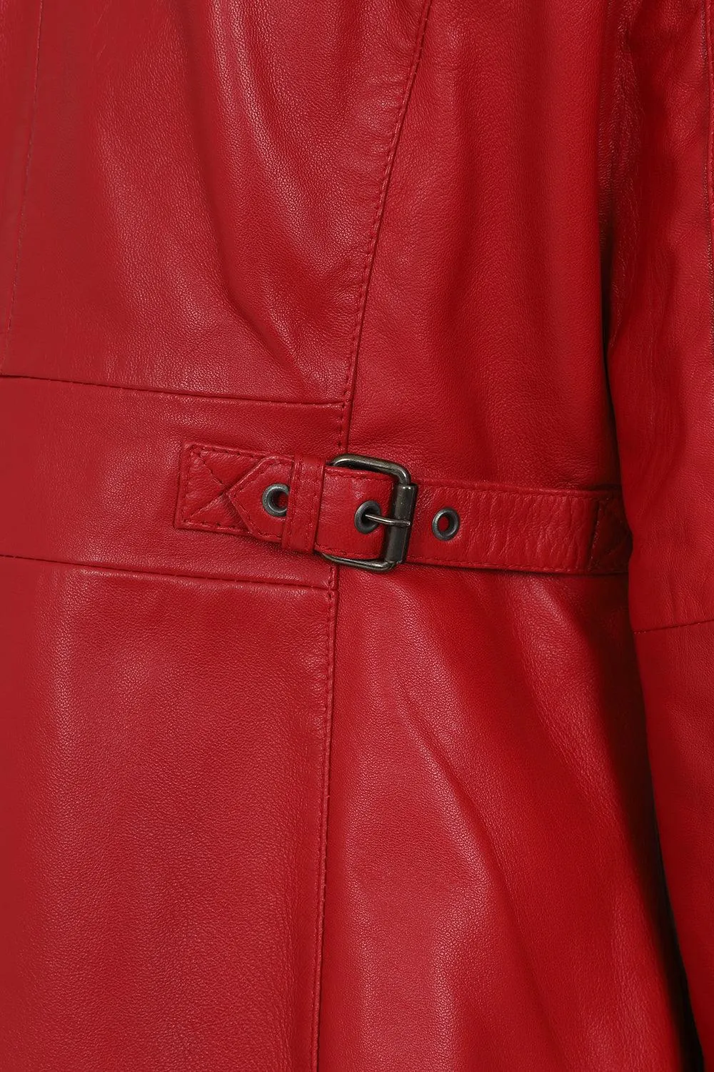 Women's Beautiful Hip Length Red Leather Jacket - 'ALEXA'