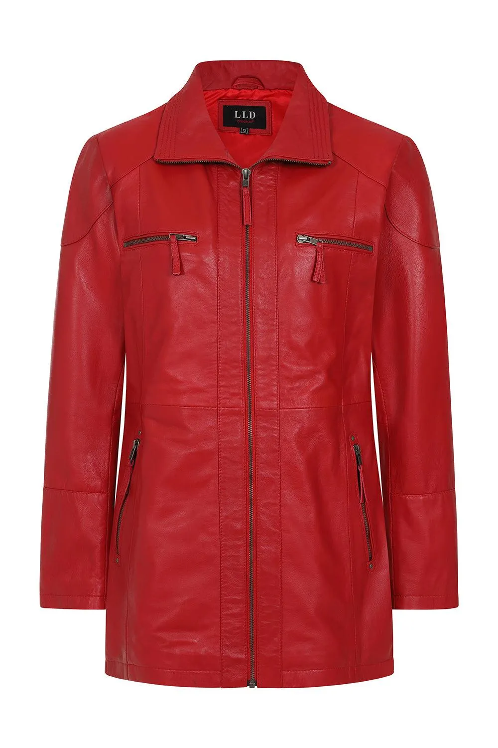 Women's Beautiful Hip Length Red Leather Jacket - 'ALEXA'