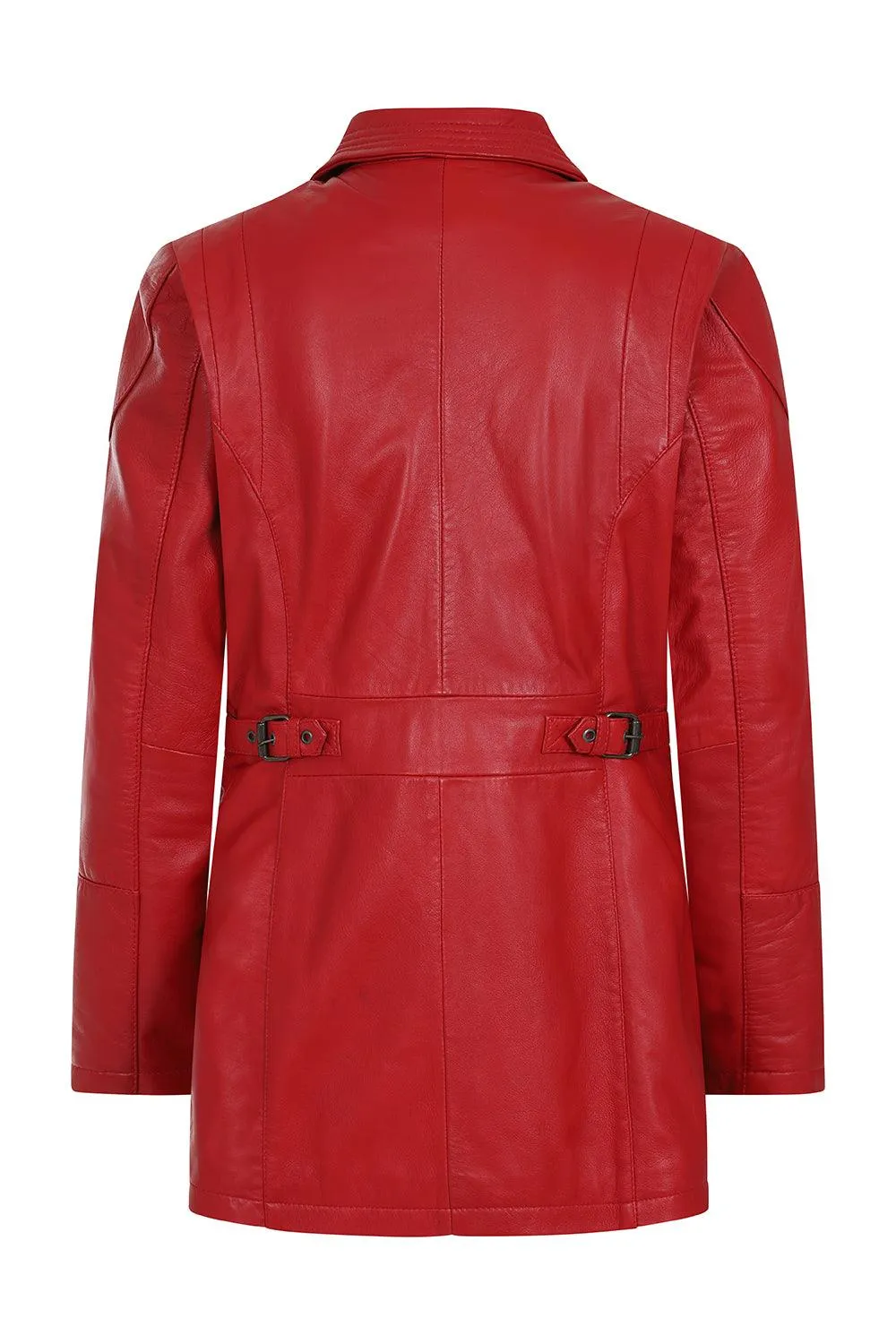 Women's Beautiful Hip Length Red Leather Jacket - 'ALEXA'