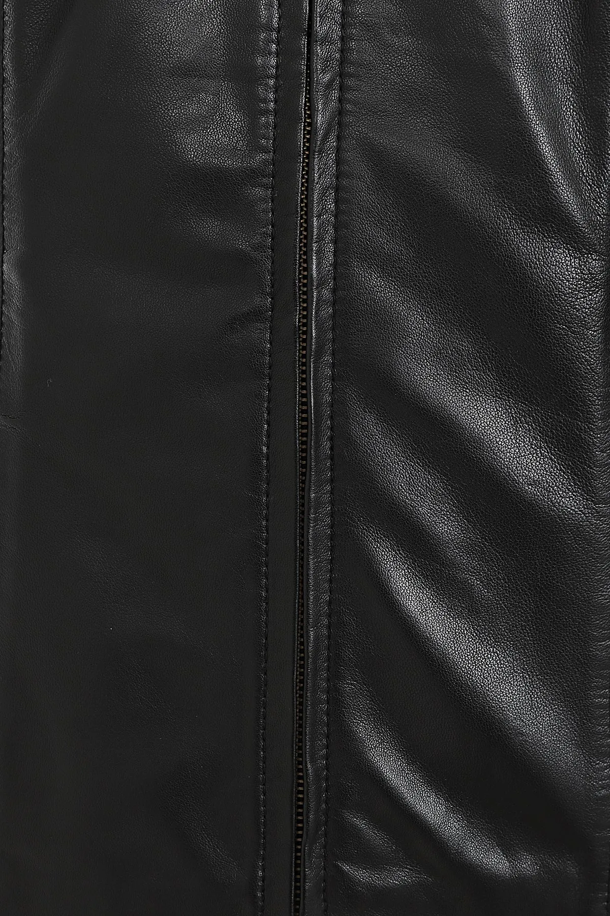 Women's Black Classic Zip Up Genuine Leather Jacket with a “V” Neck  - LAURA