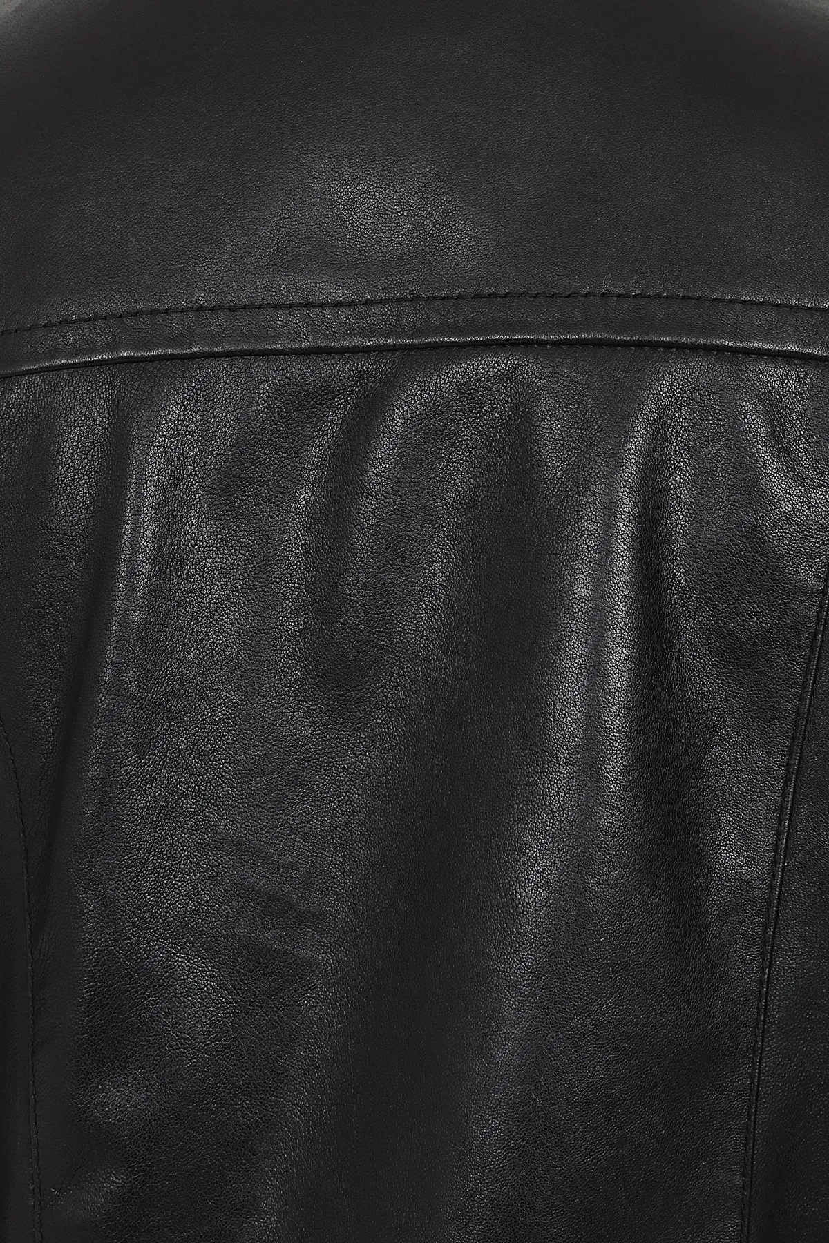 Women's Black Classic Zip Up Genuine Leather Jacket with a “V” Neck  - LAURA