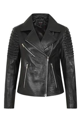 Women's Black Leather Biker Jacket - 'ROSIE'