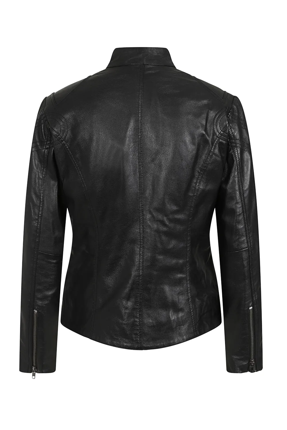 Women's Black Leather Biker Jacket with Plenty of Style and Nicely Fitted - 'CHLOE'