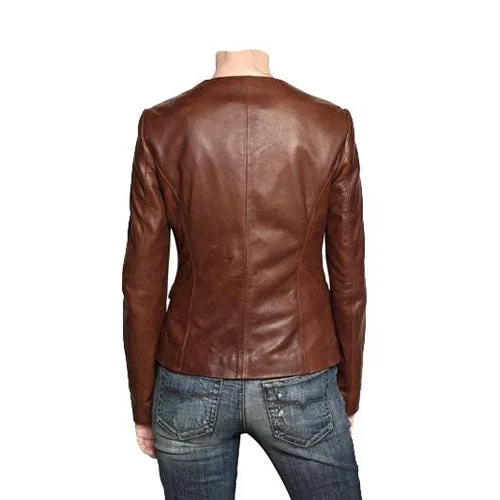 Women’s Dark Cognac Buttoned up Leather Jacket