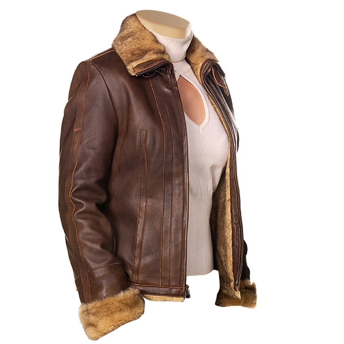 Women’s Eve Fur Lined Brown Leather Jacket