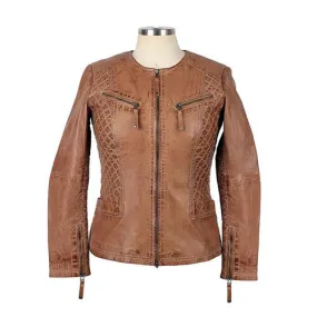 Womens Lotte Collarless Leather Jacket