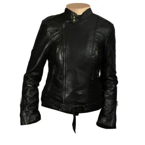 Womens Lynn Black Leather Jacket With Side Zipper