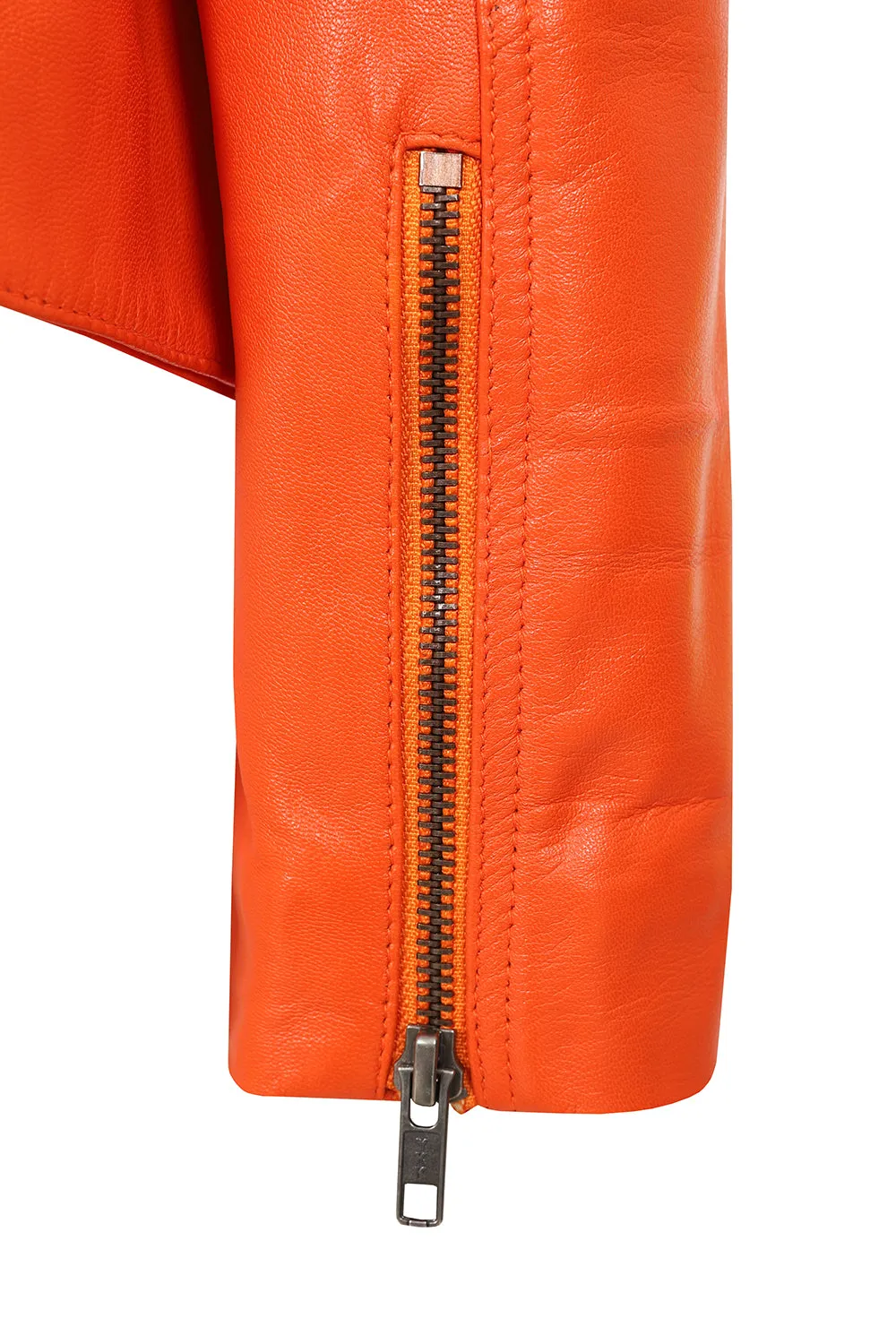 Women's Orange Leather Biker Jacket with Plenty of Style and Nicely Fitted - 'CHLOE'