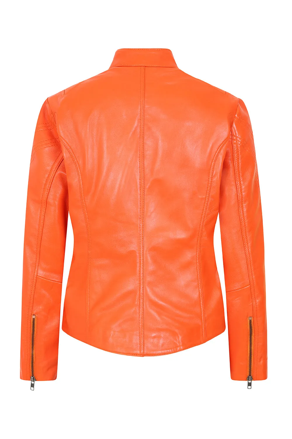 Women's Orange Leather Biker Jacket with Plenty of Style and Nicely Fitted - 'CHLOE'