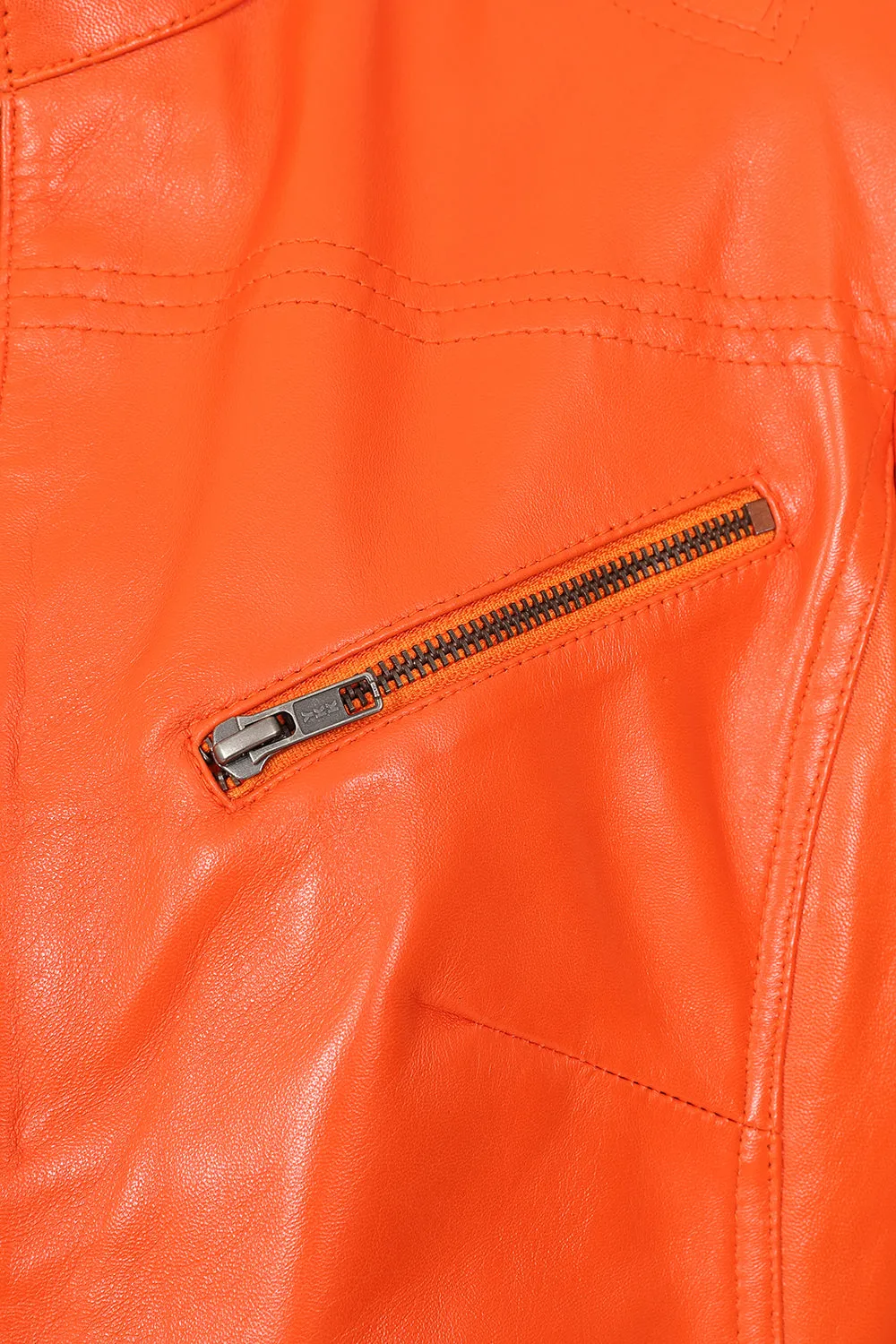 Women's Orange Leather Biker Jacket with Plenty of Style and Nicely Fitted - 'CHLOE'