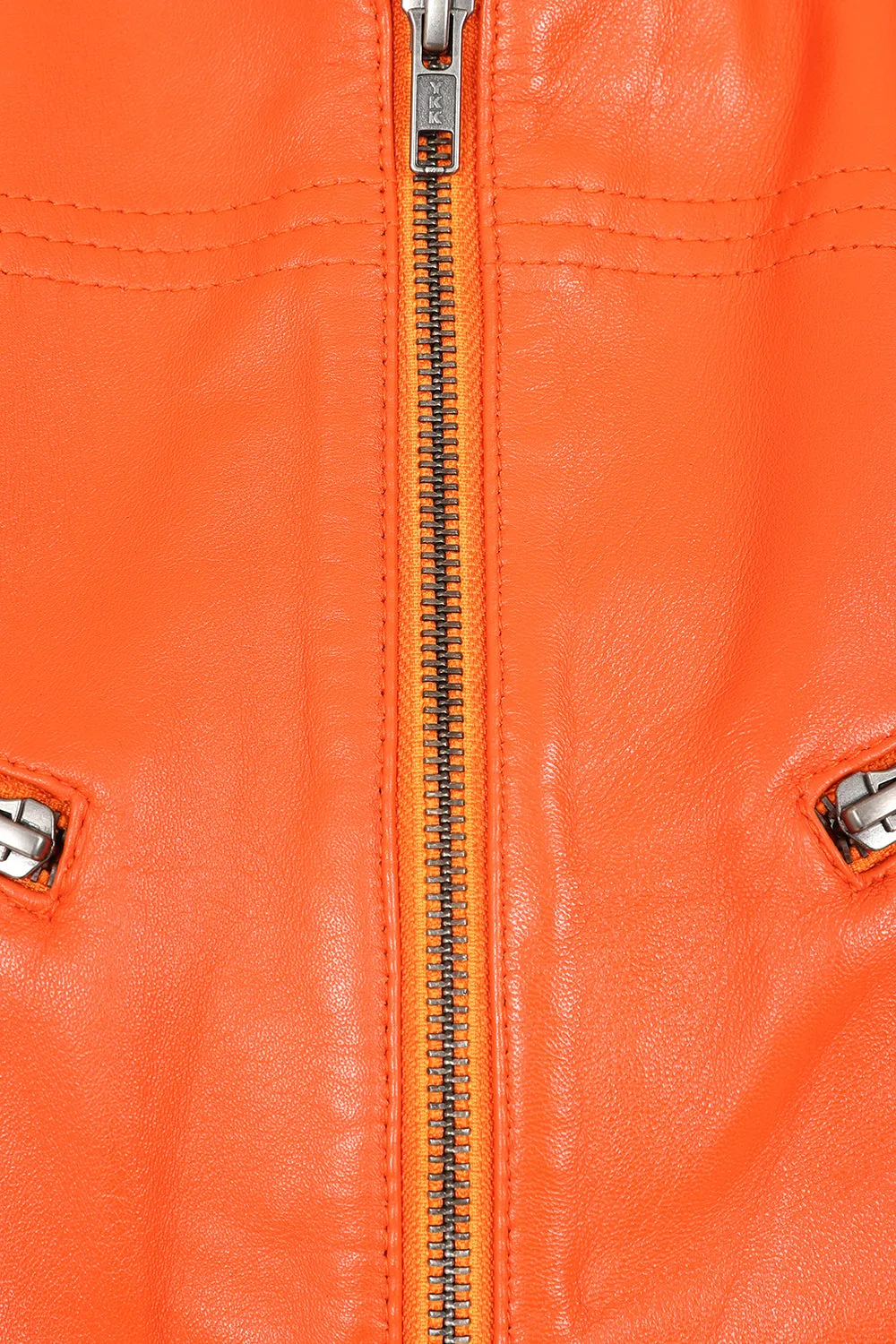 Women's Orange Leather Biker Jacket with Plenty of Style and Nicely Fitted - 'CHLOE'