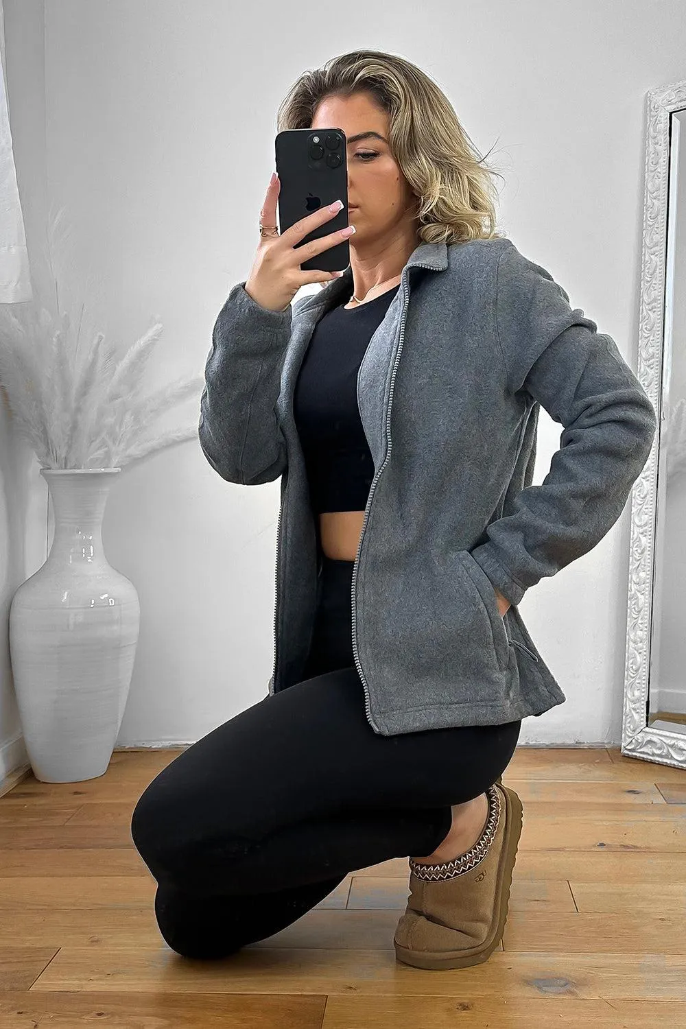 Zipped Front High Neck Fleece Jacket